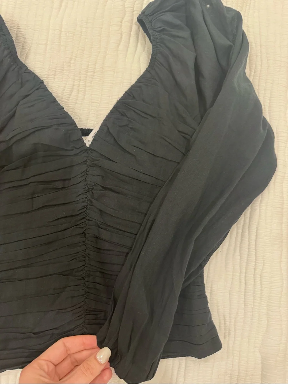 Abercrombie & Fitch Black Ruched V-Neck Long Sleeve Blouse